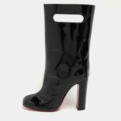 Christian Louboutin Black Patent Leather Tomette Mid Calf Boots Size 36.5