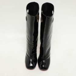 Christian Louboutin Black Patent Leather Tomette Mid Calf Boots Size 36.5