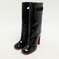 Christian Louboutin Black Patent Leather Tomette Mid Calf Boots Size 36.5