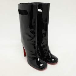 Christian Louboutin Black Patent Leather Tomette Mid Calf Boots Size 36.5