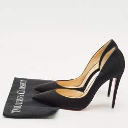 Christian Louboutin Black Metallic Fabric Pointed Toe Iriza D'orsay Pumps Size 39.5