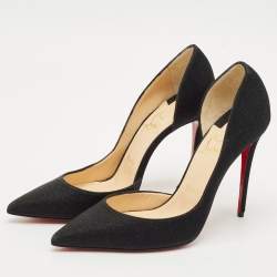 Christian Louboutin Black Metallic Fabric Pointed Toe Iriza D'orsay Pumps Size 39.5