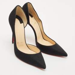 Christian Louboutin Black Metallic Fabric Pointed Toe Iriza D'orsay Pumps Size 39.5