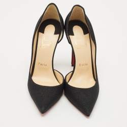 Christian Louboutin Black Metallic Fabric Pointed Toe Iriza D'orsay Pumps Size 39.5
