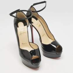 Pre Owned Christian Louboutin Black Patent Leather Round Chick Alta Platform Pumps Size 38