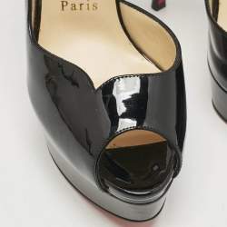 Pre Owned Christian Louboutin Black Patent Leather Round Chick Alta Platform Pumps Size 38