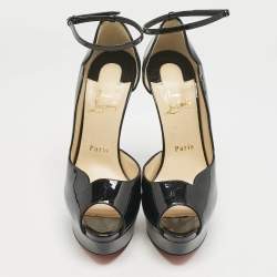 Pre Owned Christian Louboutin Black Patent Leather Round Chick Alta Platform Pumps Size 38