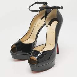 Pre Owned Christian Louboutin Black Patent Leather Round Chick Alta Platform Pumps Size 38