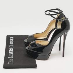 Pre Owned Christian Louboutin Black Patent Leather Round Chick Alta Platform Pumps Size 38