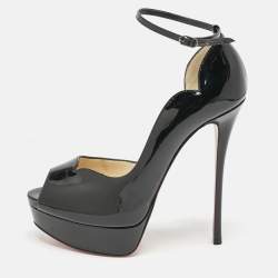 Pre Owned Christian Louboutin Black Patent Leather Round Chick Alta Platform Pumps Size 38