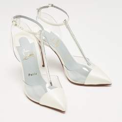 Christian Louboutin White PVC and Satin Nosy Strass Pumps Size 37.5