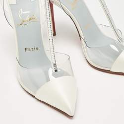 Christian Louboutin White PVC and Satin Nosy Strass Pumps Size 37.5