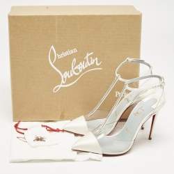 Christian Louboutin White PVC and Satin Nosy Strass Pumps Size 37.5