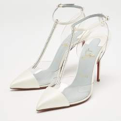 Christian Louboutin White PVC and Satin Nosy Strass Pumps Size 37.5