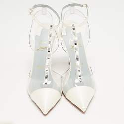 Christian Louboutin White PVC and Satin Nosy Strass Pumps Size 37.5