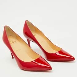 Pre Owned Christian Louboutin Red Patent Leather Kate Pointed Toe Pumps Size 38
