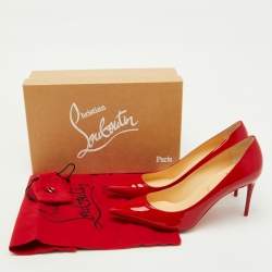 Pre Owned Christian Louboutin Red Patent Leather Kate Pointed Toe Pumps Size 38
