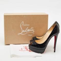 Christian Louboutin Black Alligator Lady Peep Toe Platform Pumps Size 38