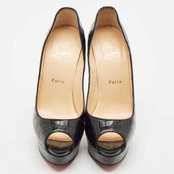 Christian Louboutin Black Alligator Lady Peep Toe Platform Pumps Size 38
