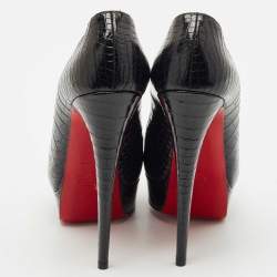 Christian Louboutin Black Alligator Lady Peep Toe Platform Pumps Size 38
