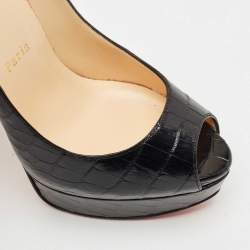 Christian Louboutin Black Alligator Lady Peep Toe Platform Pumps Size 38