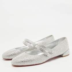 Christian Louboutin Silver Strass Sweet Jane Ballet Flats Size 40
