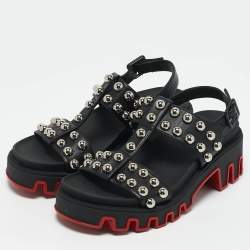 Pre Owned Christian Louboutin Black Leather Duniclou Ankle Strap Sandals Size 39