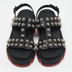 Pre Owned Christian Louboutin Black Leather Duniclou Ankle Strap Sandals Size 39