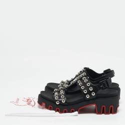 Pre Owned Christian Louboutin Black Leather Duniclou Ankle Strap Sandals Size 39