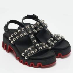 Pre Owned Christian Louboutin Black Leather Duniclou Ankle Strap Sandals Size 39