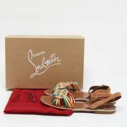 Christian Louboutin Multicolor Braided Leather and Suede Ella Flat Sandals Size 40