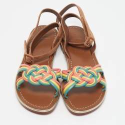Christian Louboutin Multicolor Braided Leather and Suede Ella Flat Sandals Size 40