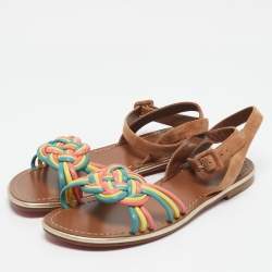 Christian Louboutin Multicolor Braided Leather and Suede Ella Flat Sandals Size 40