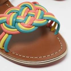 Christian Louboutin Multicolor Braided Leather and Suede Ella Flat Sandals Size 40