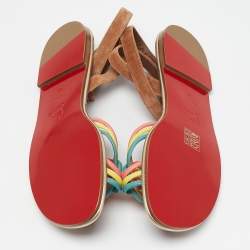 Christian Louboutin Multicolor Braided Leather and Suede Ella Flat Sandals Size 40