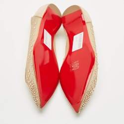 Christian Louboutin Beige Suede and Mesh Follies Strass Ballet Flats Size 40.5
