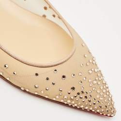 Christian Louboutin Beige Suede and Mesh Follies Strass Ballet Flats Size 40.5