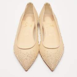 Christian Louboutin Beige Suede and Mesh Follies Strass Ballet Flats Size 40.5