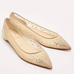 Christian Louboutin Beige Suede and Mesh Follies Strass Ballet Flats Size 40.5