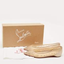 Christian Louboutin Beige Suede and Mesh Follies Strass Ballet Flats Size 40.5