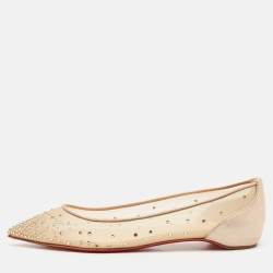 Christian Louboutin Beige Suede and Mesh Follies Strass Ballet Flats Size 40.5
