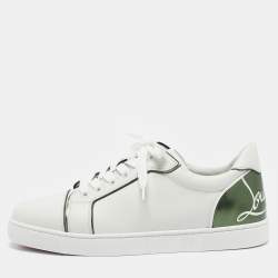 Christian Louboutin White/Green Leather Fun Vieira Sneakers Size 41
