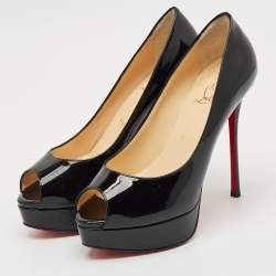 Christian Louboutin Black Patent Leather Lady Peep Pumps Size 38.5