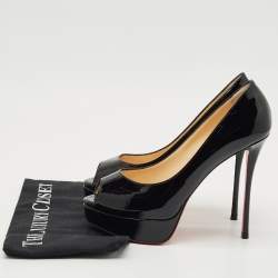 Christian Louboutin Black Patent Leather Lady Peep Pumps Size 38.5