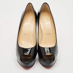 Christian Louboutin Black Patent Leather Lady Peep Pumps Size 38.5