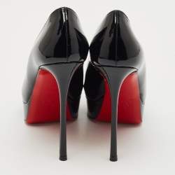 Christian Louboutin Black Patent Leather Lady Peep Pumps Size 38.5