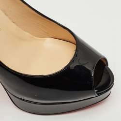 Christian Louboutin Black Patent Leather Lady Peep Pumps Size 38.5