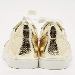 Christian Louboutin Gold Crackled Leather Vieira Sneakers Size 40