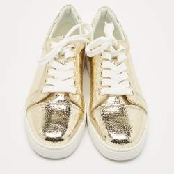 Christian Louboutin Gold Crackled Leather Vieira Sneakers Size 40