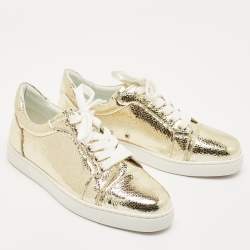 Christian Louboutin Gold Crackled Leather Vieira Sneakers Size 40